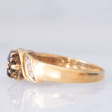 Anello a fiore vintage in oro giallo 9K con zaffiri e diamanti, anni ‘90