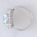 Anello a margherita vintage in platino con acquamarina (2ct) e diamanti (0.56ctw), anni ‘80