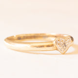 Bague vintage en or jaune 9K avec décoration en forme de cœur en or blanc 9K avec diamant, années 50