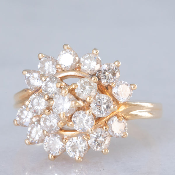 Anello vintage in oro giallo 14K con diamanti di taglio brillante (1.90ctw ca.), anni ‘70