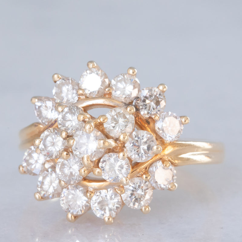 Anello vintage in oro giallo 14K con diamanti di taglio brillante (1.90ctw ca.), anni ‘70