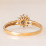 Anello a fiore vintage in oro giallo 9K con diamanti (0.10ctw ca.), anni ‘70/‘80
