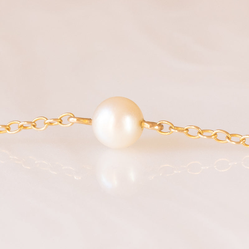 Collana vintage in oro giallo 9K con perle bianche, anni ‘40/‘50