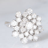 Anello a fiocco di neve vintage in oro bianco 18K con diamanti di taglio brillante (1.33ctw ca.), anni ‘70