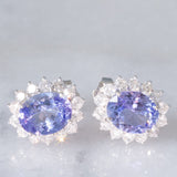 Orecchini a margherita vintage in platino con tanzaniti (4.45ctw) e diamanti (1.26ctw), anni ‘80/‘90