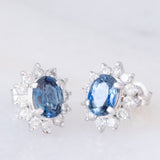 Orecchini a margherita vintage in platino con zaffiri (2.16ct) e diamanti (0.88ctw), anni ‘80