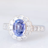 Anello a margherita in platino con tanzanite (1.70ct) e diamanti (1.28ctw), anni '90/anni '2000