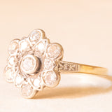 Antiker 18-Karat-Gelb- und Weißgold-Diamant-Blumenring im alten europäischen Schliff (ca. 0.88 ctw), 20er Jahre