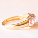 Faixa vintage de ouro amarelo e branco 14K com safiras rosa sintéticas (aprox. 1.40 ctw) e diamantes (aprox. 0.03 ctw), anos 70/80