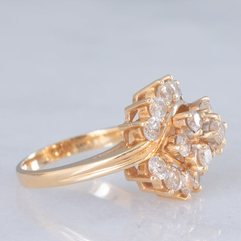 Anello vintage in oro giallo 14K con diamanti di taglio brillante (1.90ctw ca.), anni ‘70