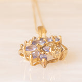 Vintage-Halskette mit Kette aus 9-karätigem Gelbgold und Anhänger aus 9-karätigem Gelbgold mit Tansaniten (ca. 0.48 ctw) und Diamanten, 80er/90er Jahre