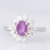 Anello a margherita vintage in platino con rubino (1.61ct) e diamanti (0.60ctw), anni ‘80/‘90