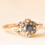 Vintage-Gänseblümchenring aus 9-karätigem Gelbgold mit Saphir (ca. 0.30 ct) und Diamanten (ca. 0.06 ctw), 1980