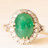 Vintage-Gänseblümchenring aus 14-karätigem Gelb- und Weißgold mit Smaragd (ca. 6 Karat) und Diamanten (ca. 0.85 Karat), 60er Jahre