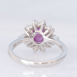 Anello a margherita vintage in platino con rubino (1.61ct) e diamanti (0.60ctw), anni ‘80/‘90