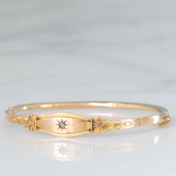 Bracciale rigido antico in oro giallo 9K con diamante di taglio rosetta, primi del ‘900