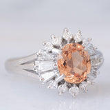Anello ballerina in platino con topazio imperiale (1.85ct) e diamanti (0.72ctw), anni ‘80/‘90