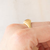 Chevalière vintage en or jaune 14 carats avec citrine et quartz, années 60