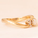 Trilogie-Ring aus 9-karätigem Gelb- und Weißgold mit Opal (ca. 0.20 ct) und weißen Steinen, die Diamanten imitieren, Jahr 1999