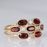 Anello harem in oro giallo 18K con granati (1.50ctw ca.) e pietre bianche, anni ‘60/‘70