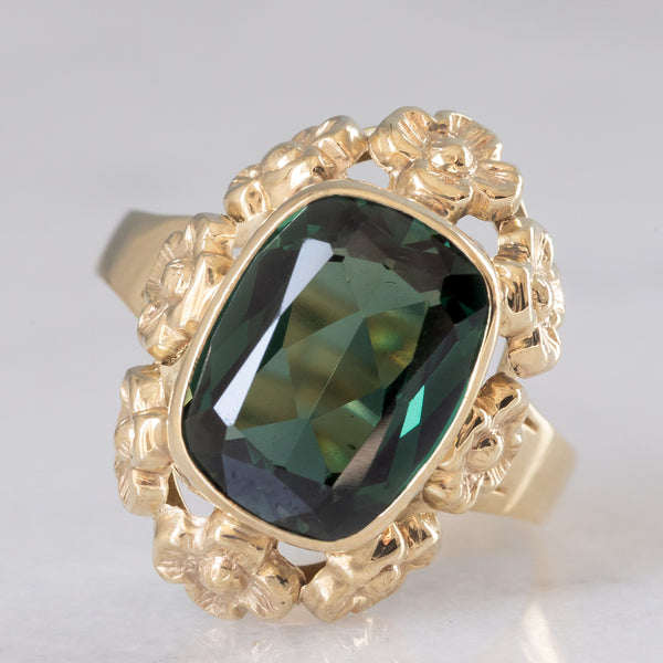 Anello da cocktail vintage in oro giallo 8K con spinello verde (3.80ct ca.), anni ‘70