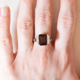 Vintage-Ring aus 9-karätigem Gelb- und Weißgold mit Rauchquarz (ca. 3 Karat) und Diamanten, 70er Jahre