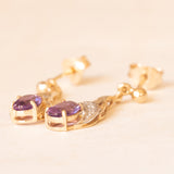 Vintage 9K yellow and white gold earrings with amethysts (approx. 0.70ctw) and diamonds, 70s