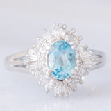 Anello ballerina vintage in platino con acquamarina (0.60ct) e diamanti (0.27ctw), anni ‘80