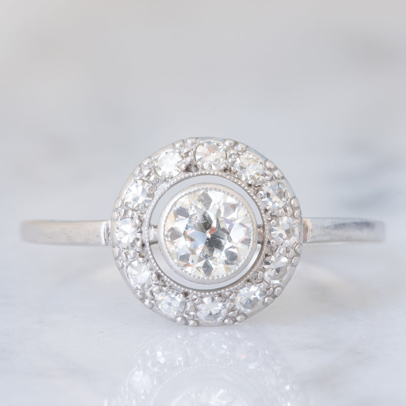Anello “target” Art Déco in platino con diamanti (0.74ctw ca.), anni ‘20/‘30
