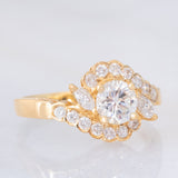 Anello a fiore vintage in oro giallo 18K con diamanti (0.92ctw), anni ‘80