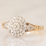 Bague fleur vintage en or jaune et blanc 9 carats avec diamants (environ 0.20 ct au total), 1994