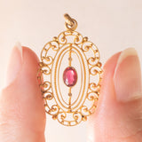 Vintage-Anhänger aus 8-karätigem Gelbgold mit rosa Glaspaste, 50er Jahre