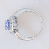 Anello a margherita in platino con tanzanite (1.70ct) e diamanti (1.28ctw), anni '90/anni '2000