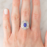 Anello ballerina vintage in platino con tanzanite (1.63ct) e diamanti (1.13ctw), anni ‘80/‘90