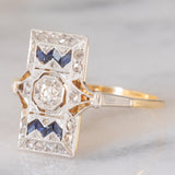 *RISERVATO* Anello Art Déco in oro giallo e bianco 18K con diamanti e zaffiri, anni ‘30