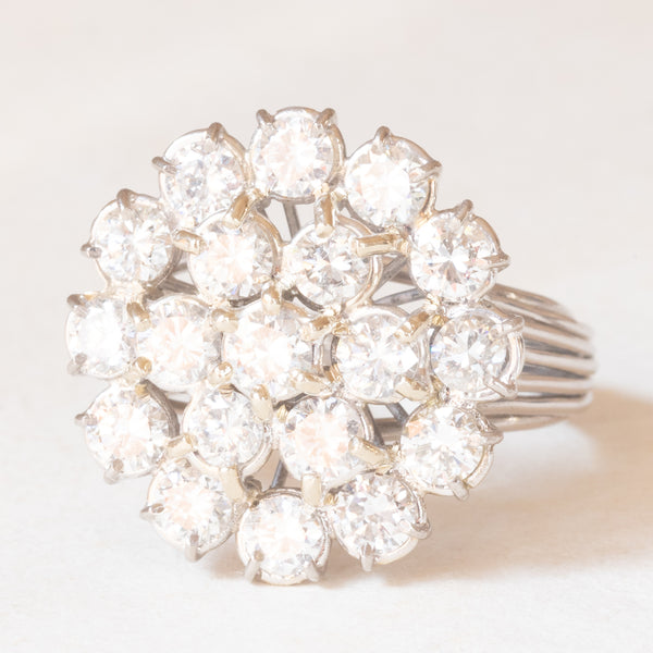 Anello vintage in oro bianco 18K con diamanti di taglio brillante (3.40ctw ca.), anni ‘70