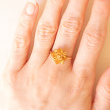 Anello a fiore vintage in oro giallo 9K con quarzi citrini(1.30ctw ca.)