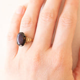 Vintage-Cocktailring aus 9-karätigem Gelbgold mit Rauchquarz (ca. 5 Karat) und Herzverzierungen, 1991