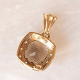 Ciondolo vintage in oro giallo e bianco 9K con quarzo fumé (2ct ca.) e diamanti (0.06ctw ca.), anni ‘70/‘80