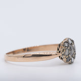 Anello a margherita antico in oro giallo 14K e argento con diamanti di taglio rosetta, primi del ‘900