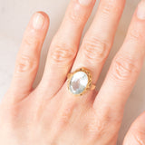 Anello da cocktail vintage in oro giallo 14K con acquamarina (5ct ca.), anni ‘60