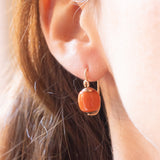 Vintage 2K Yellow Gold 1 in 18 Orange Coral Earrings, 50s
