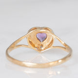 Anello vintage in oro giallo e bianco 9K con ametista di taglio a cuore (0.22ct ca.) e diamante, anni ‘90