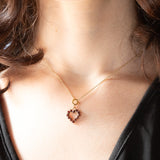 Vintage Herzanhänger aus 8 Karat Gelbgold mit Granaten, 60er Jahre