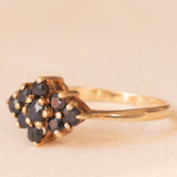 Anello a fiore vintage in oro giallo 9K con zaffiri (0.30ctw ca.), anni ‘80