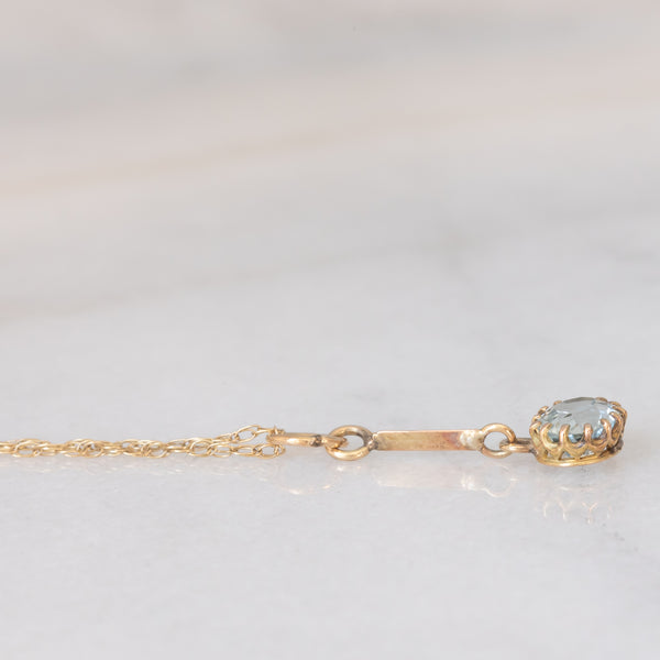 Collana con catenina vintage in oro giallo 9K e con ciondolo antico in oro giallo 9K con acquamarina (0.70ct ca.)