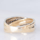 Anello vintage "doppio" in oro giallo e bianco 14K con diamanti (0.80ctw ca.), anni '70