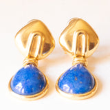 Vintage 18K yellow gold lapis lazuli drop earrings, 70s
