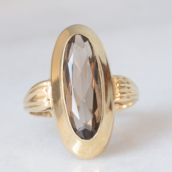 Anello da cocktail vintage in oro giallo 8K con quarzo fumé (1ct ca.), anni ‘70