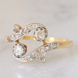 Anello Art Nouveau in oro giallo 14K e argento con diamanti di taglio rosetta (0.26ctw ca.), anni ‘10/‘20